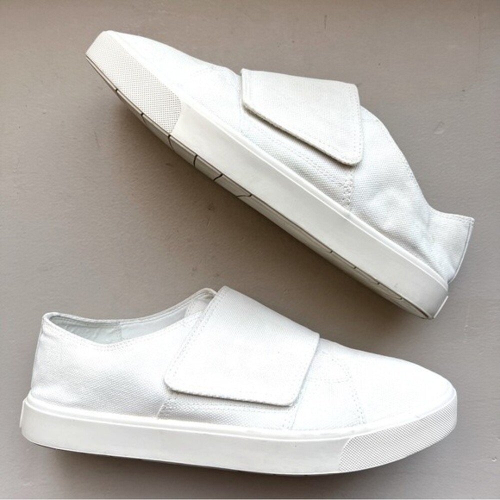 Vince Blair White Canvas Hook & Loop Wide Strap Sneaker Women 9.5 Athleisure‎